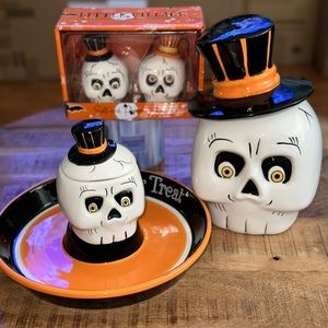 Skeleton Canister Dip Dish Salt Pepper Little Village by Shelly Comiskey Kitchen